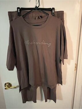 AnyBody petite cozy knit lounge set with embroidery large petite